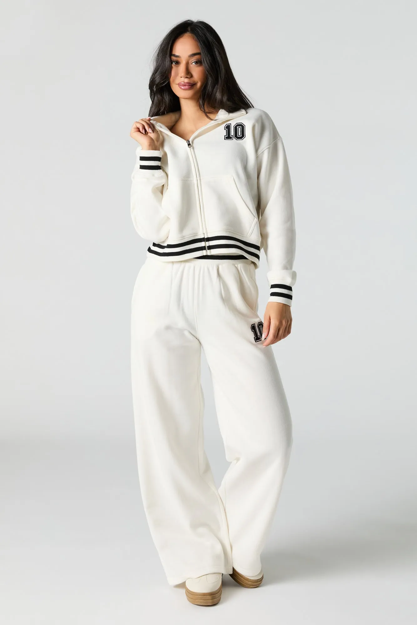 10 Embroidered Fleece Zip-Up Mock Neck Sweatshirt