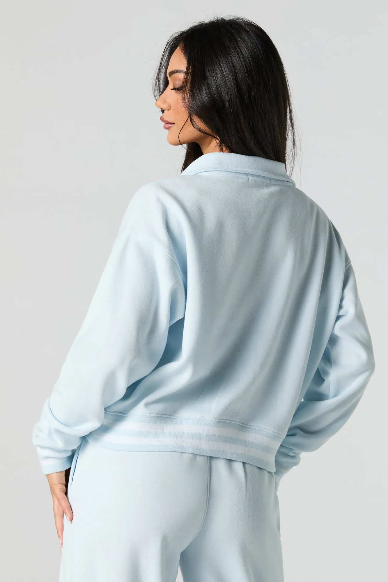 10 Embroidered Fleece Zip-Up Mock Neck Sweatshirt