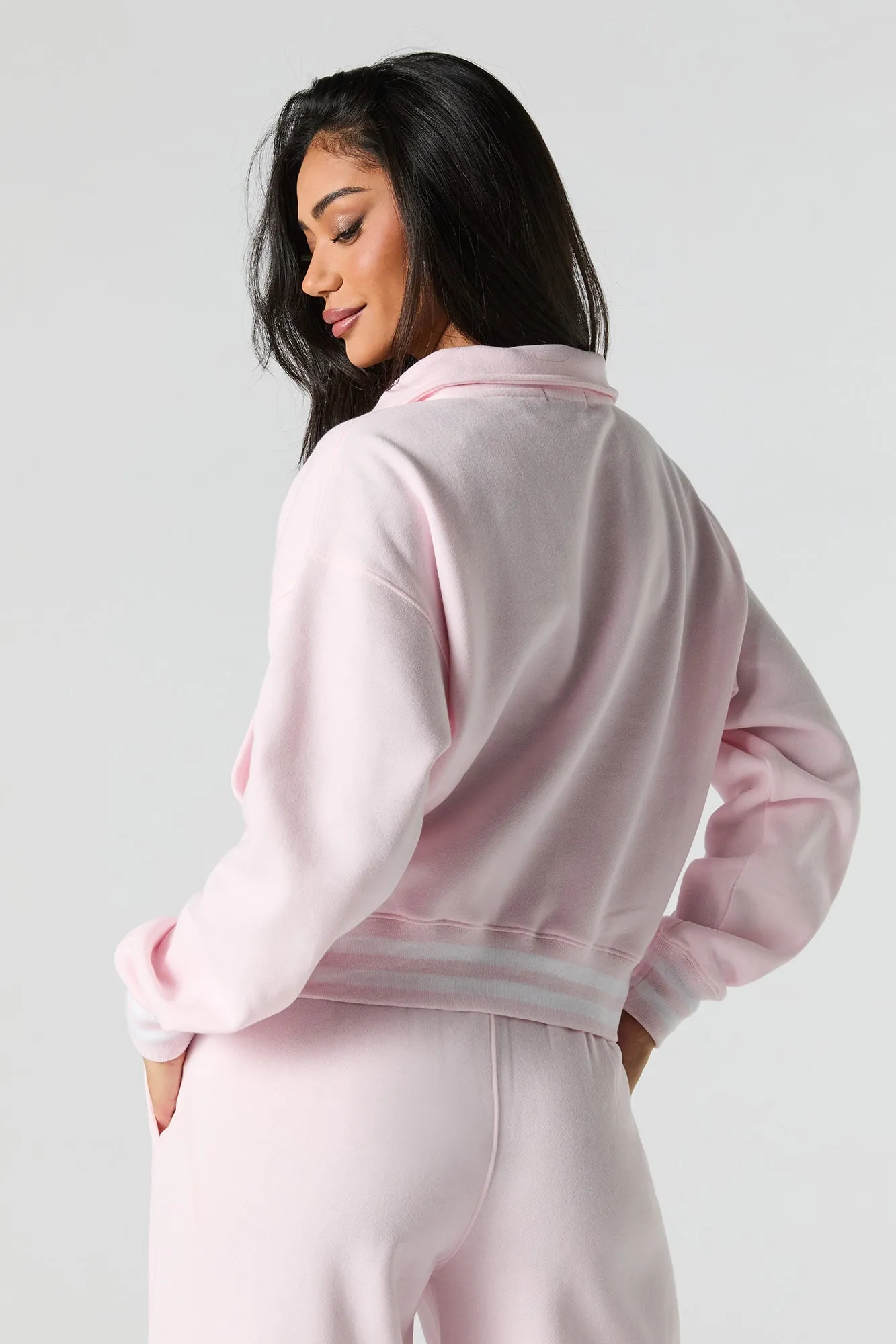 10 Embroidered Fleece Zip-Up Mock Neck Sweatshirt