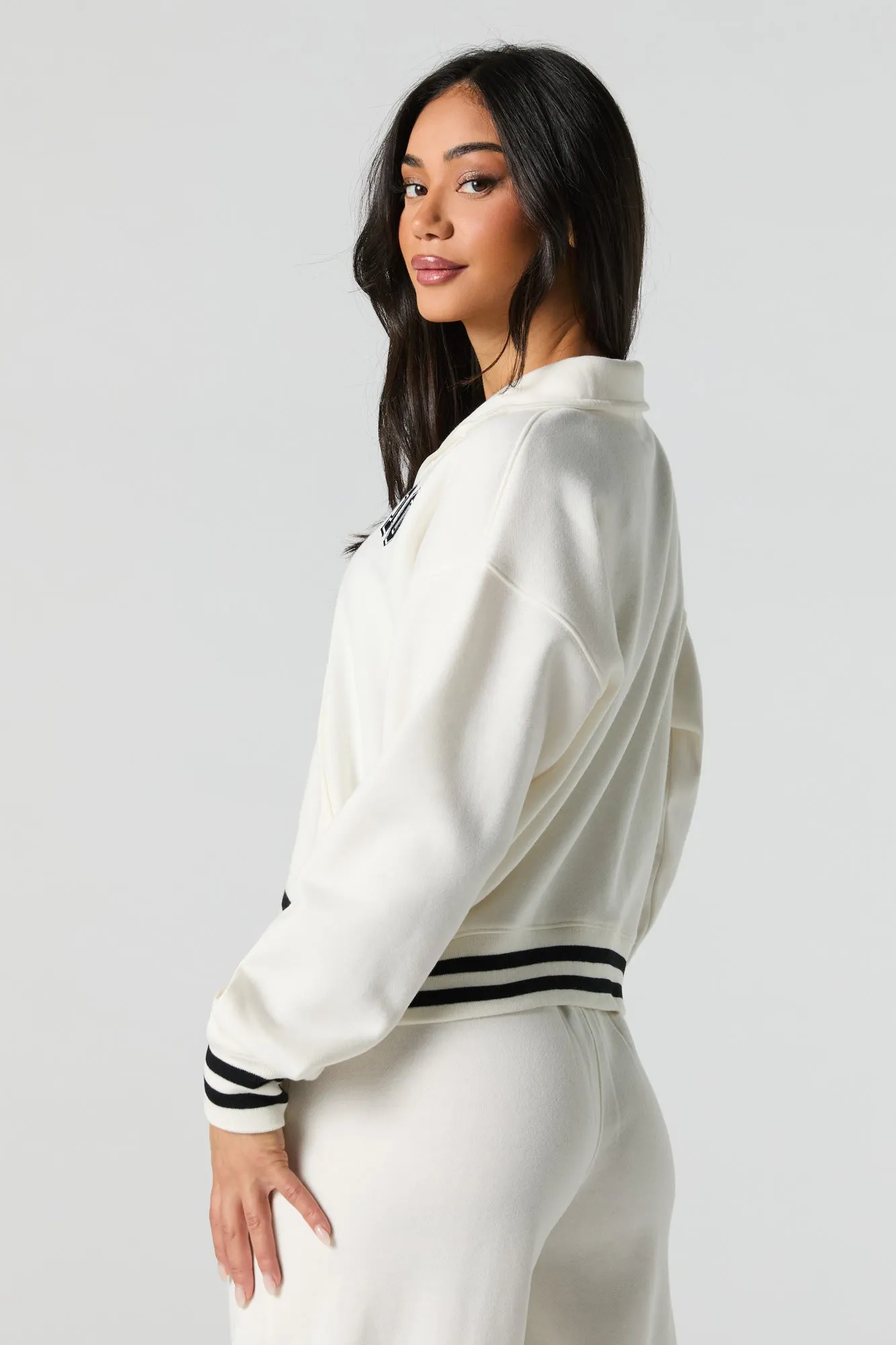 10 Embroidered Fleece Zip-Up Mock Neck Sweatshirt