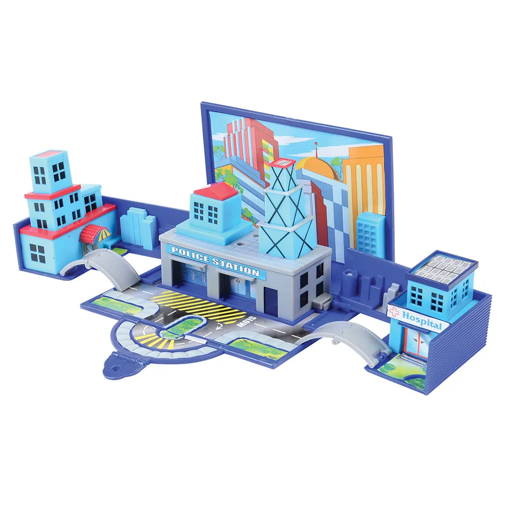 28-Piece Die Cast Micro Racers Playset with Pop-Up Cityscapes