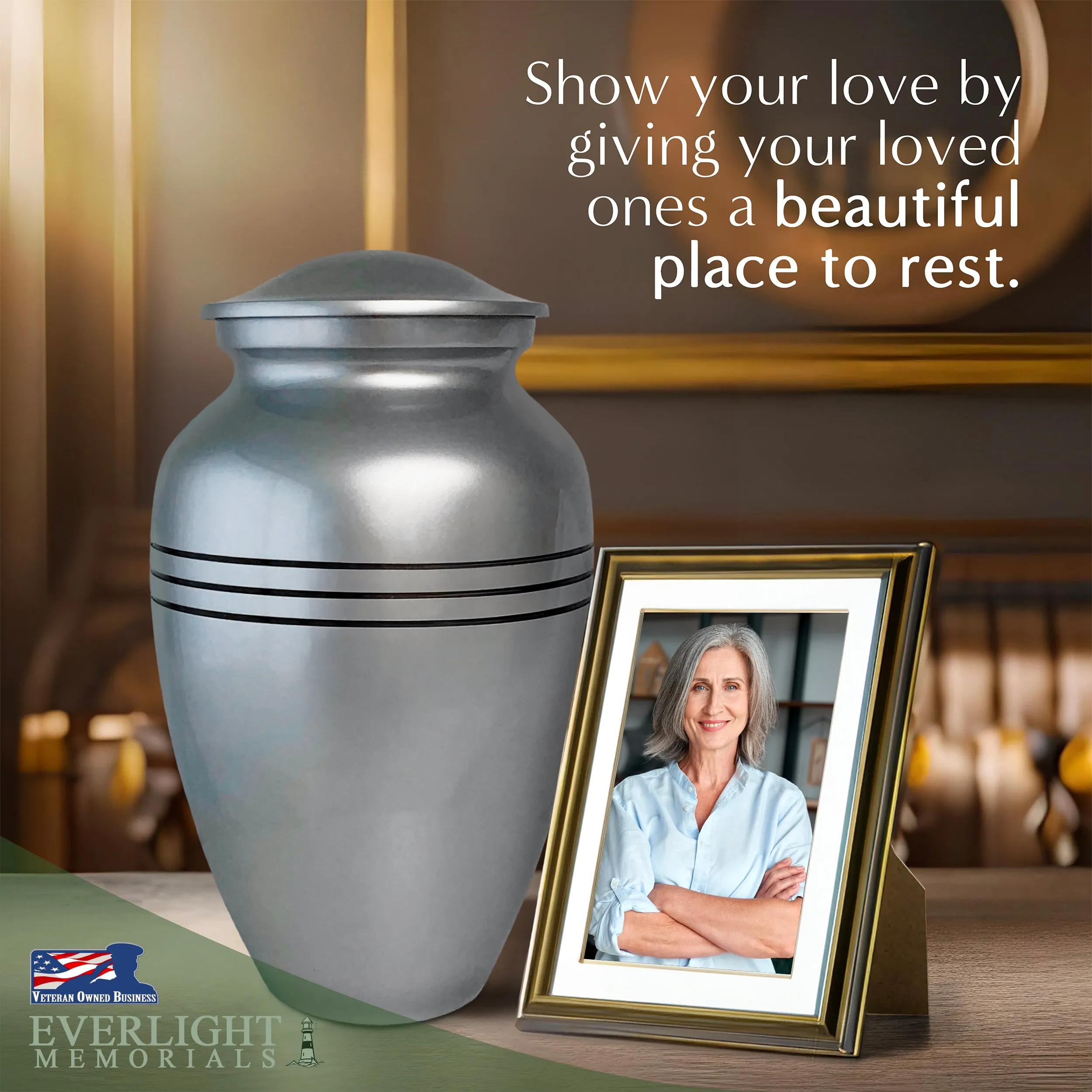 3 Banded Roman Classic Adult Cremation Urn for Human Ashes, Large w/ Velvet Bag