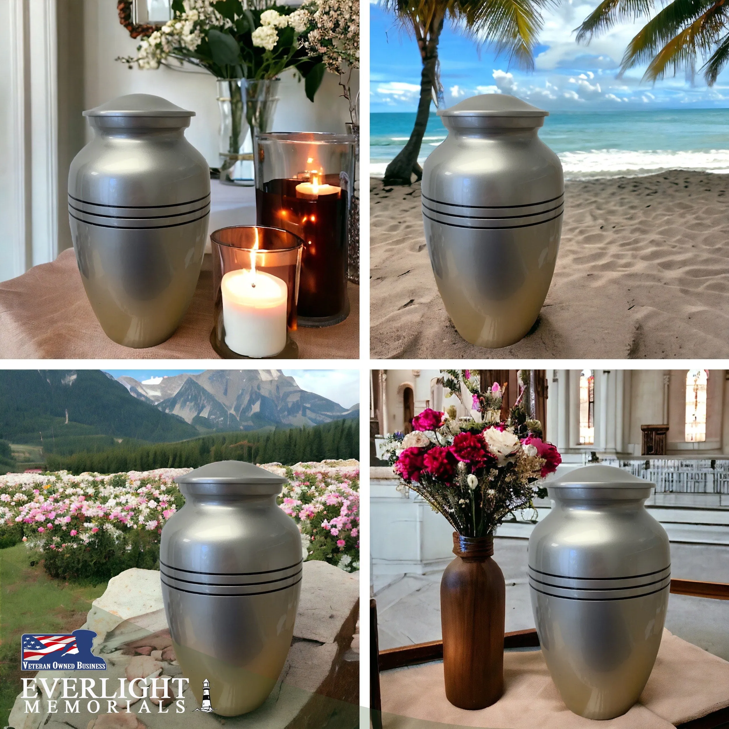 3 Banded Roman Classic Adult Cremation Urn for Human Ashes, Large w/ Velvet Bag