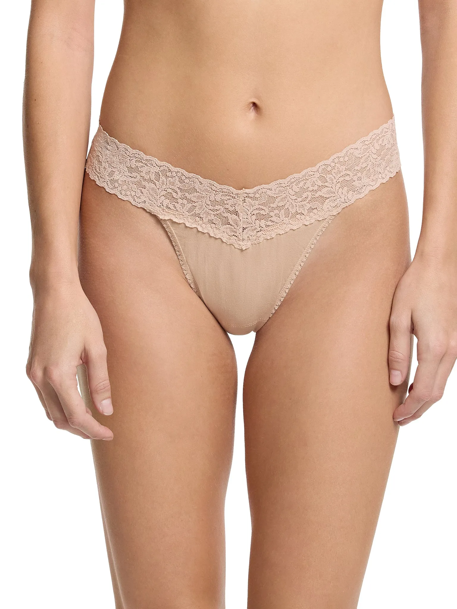 3 Pack Supima® Cotton Original Rise Thongs with Lace Black/White/Chai