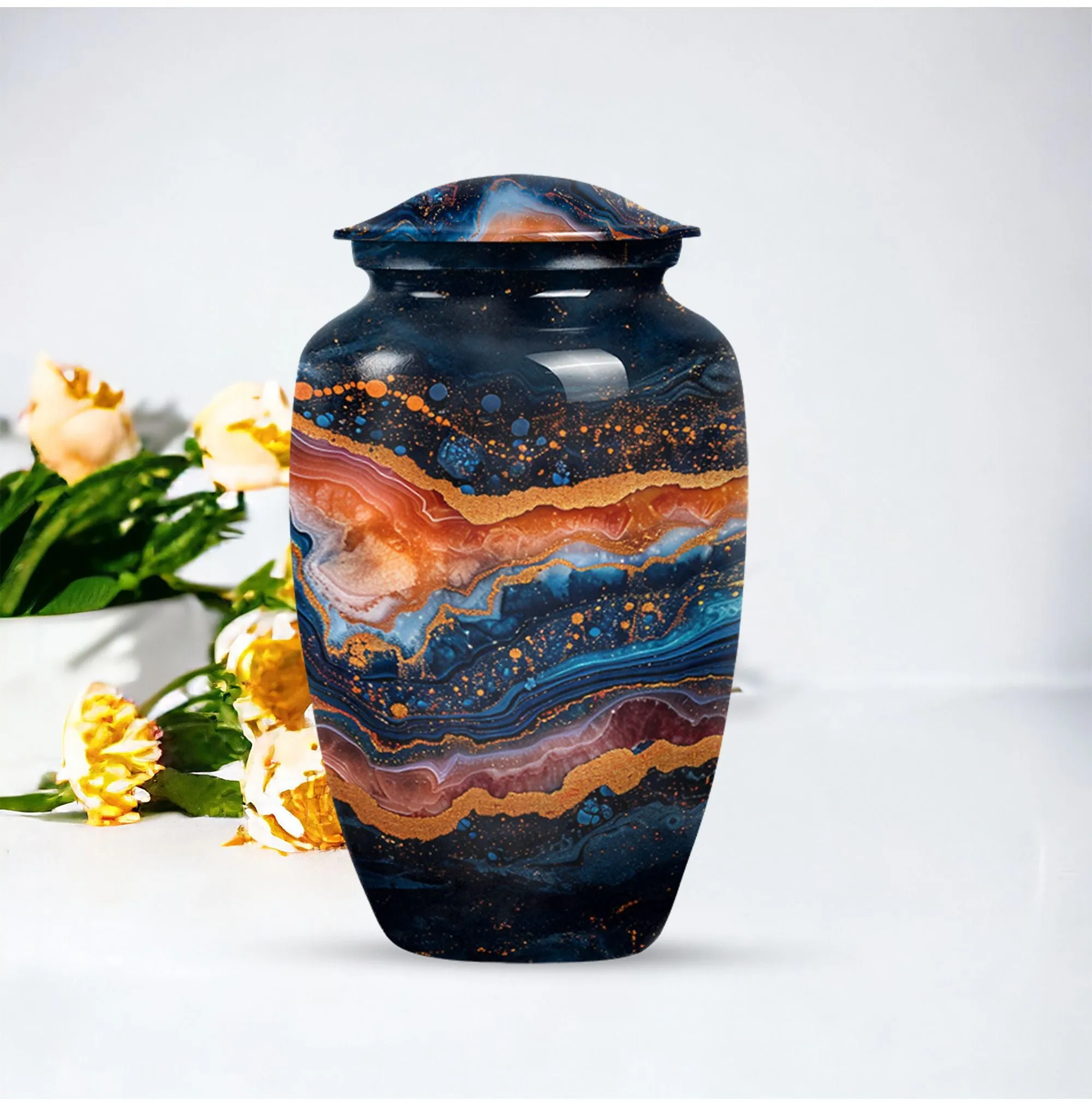 Abstract Elegance: Resilient Aluminum Abstract Urn