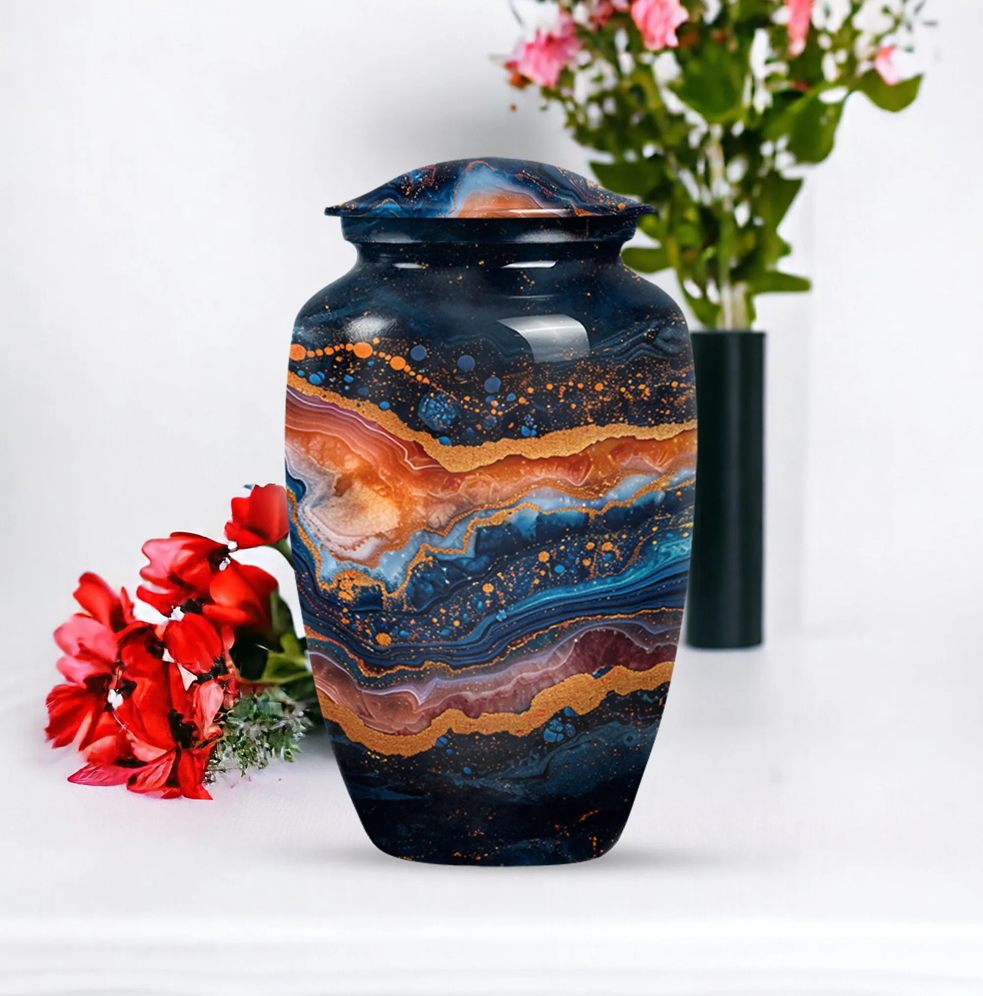 Abstract Elegance: Resilient Aluminum Abstract Urn
