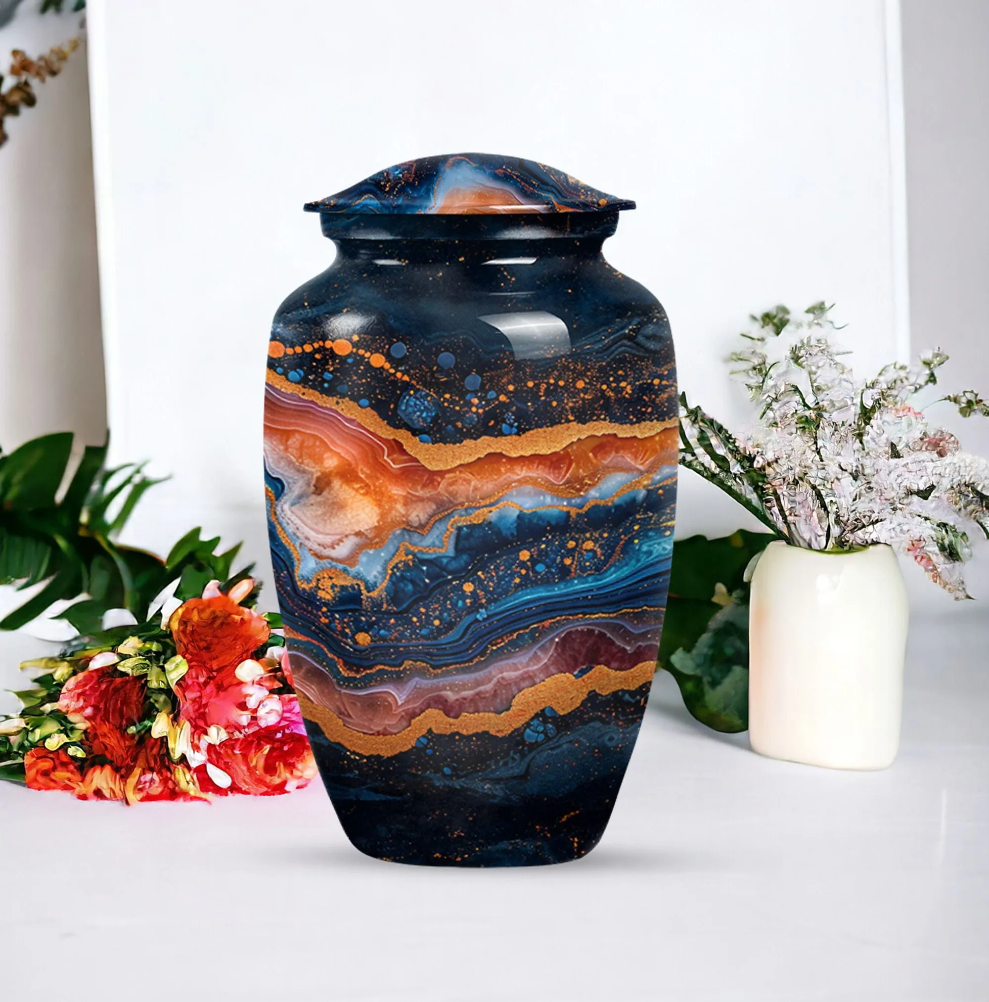 Abstract Elegance: Resilient Aluminum Abstract Urn