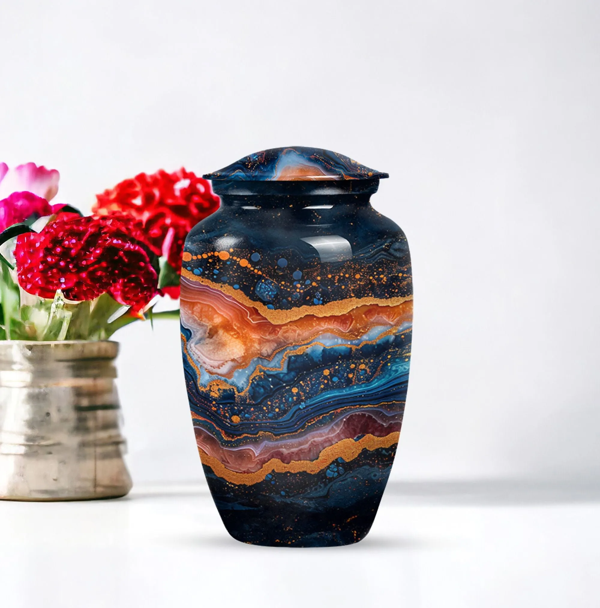 Abstract Elegance: Resilient Aluminum Abstract Urn
