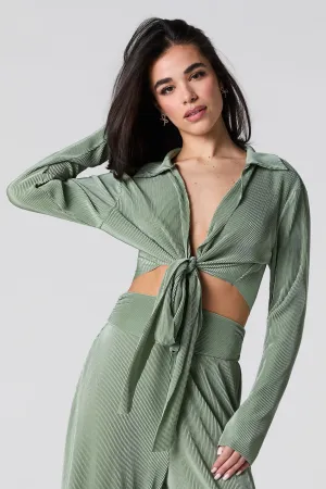 Accordion Pleated Tie Back Long Sleeve Top
