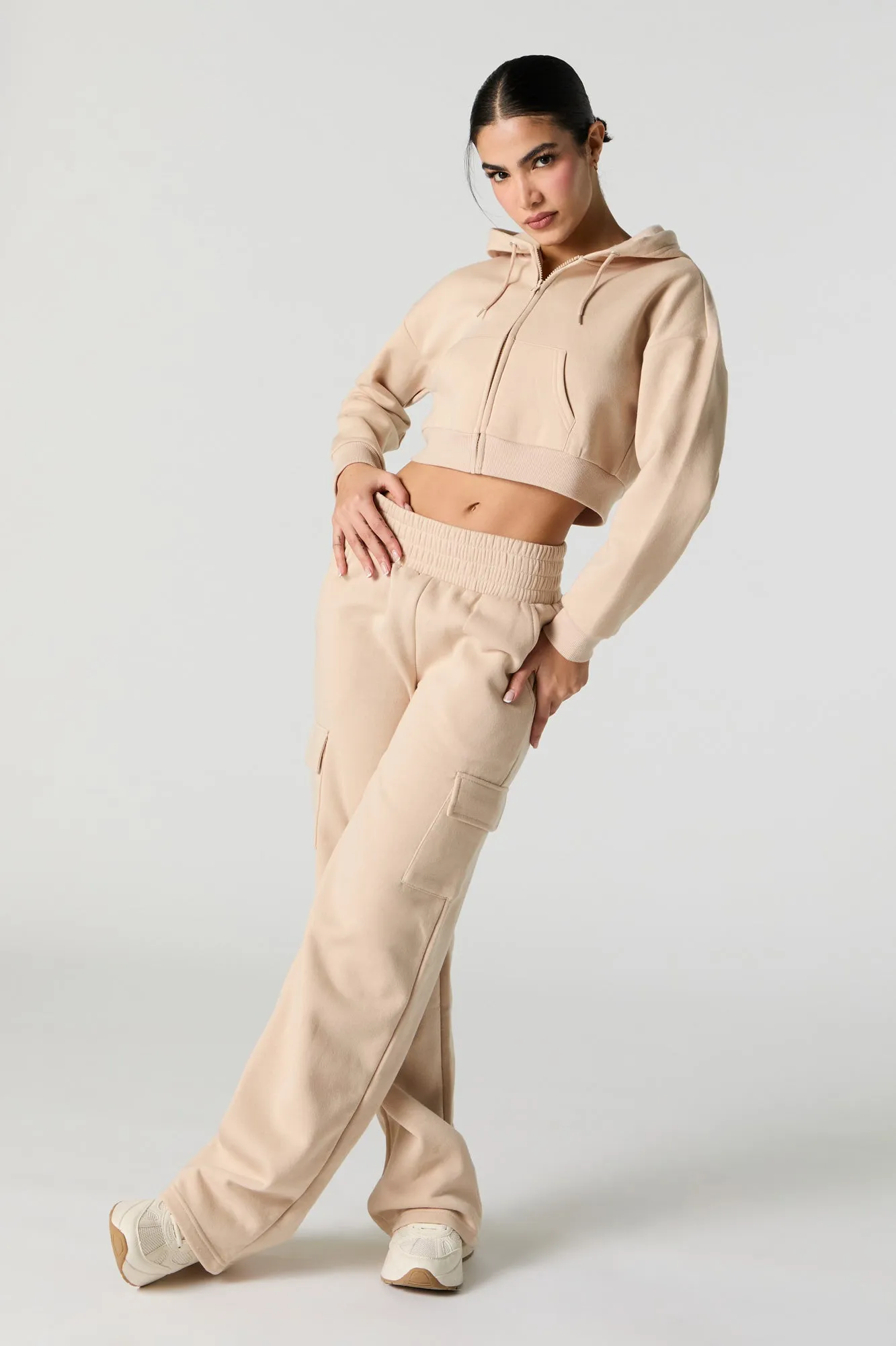 Active Cropped Zip-Up Fleece Hoodie