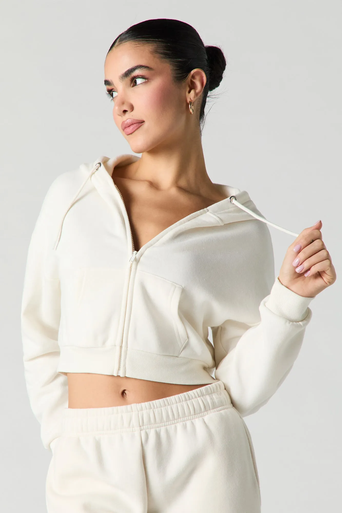 Active Fleece Cropped Zip-Up Hoodie