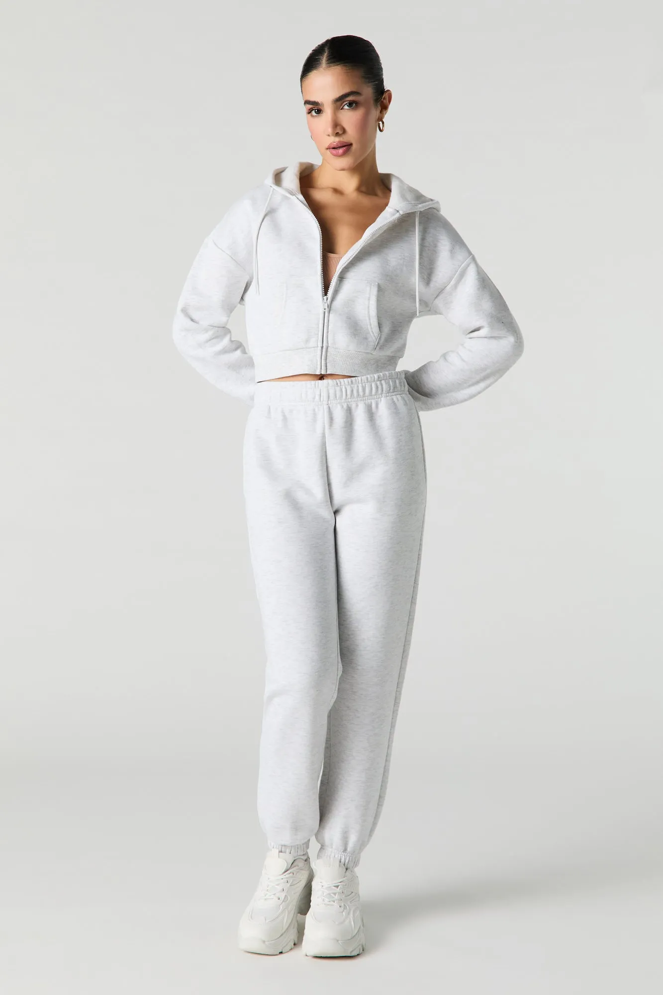 Active Fleece Cropped Zip-Up Hoodie