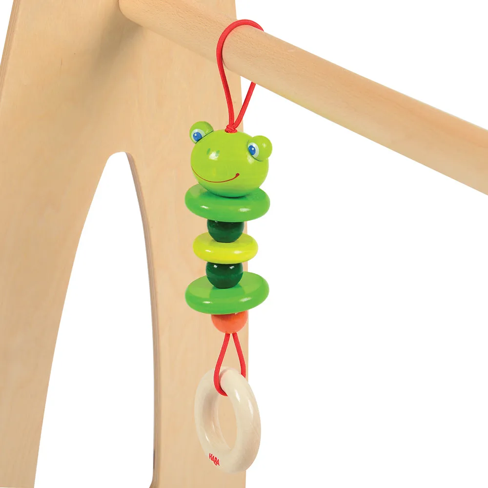 Adjustable Wooden Infant Play Gym with Frog Pull Toy | Perfect for Tummy Time & Floor Play