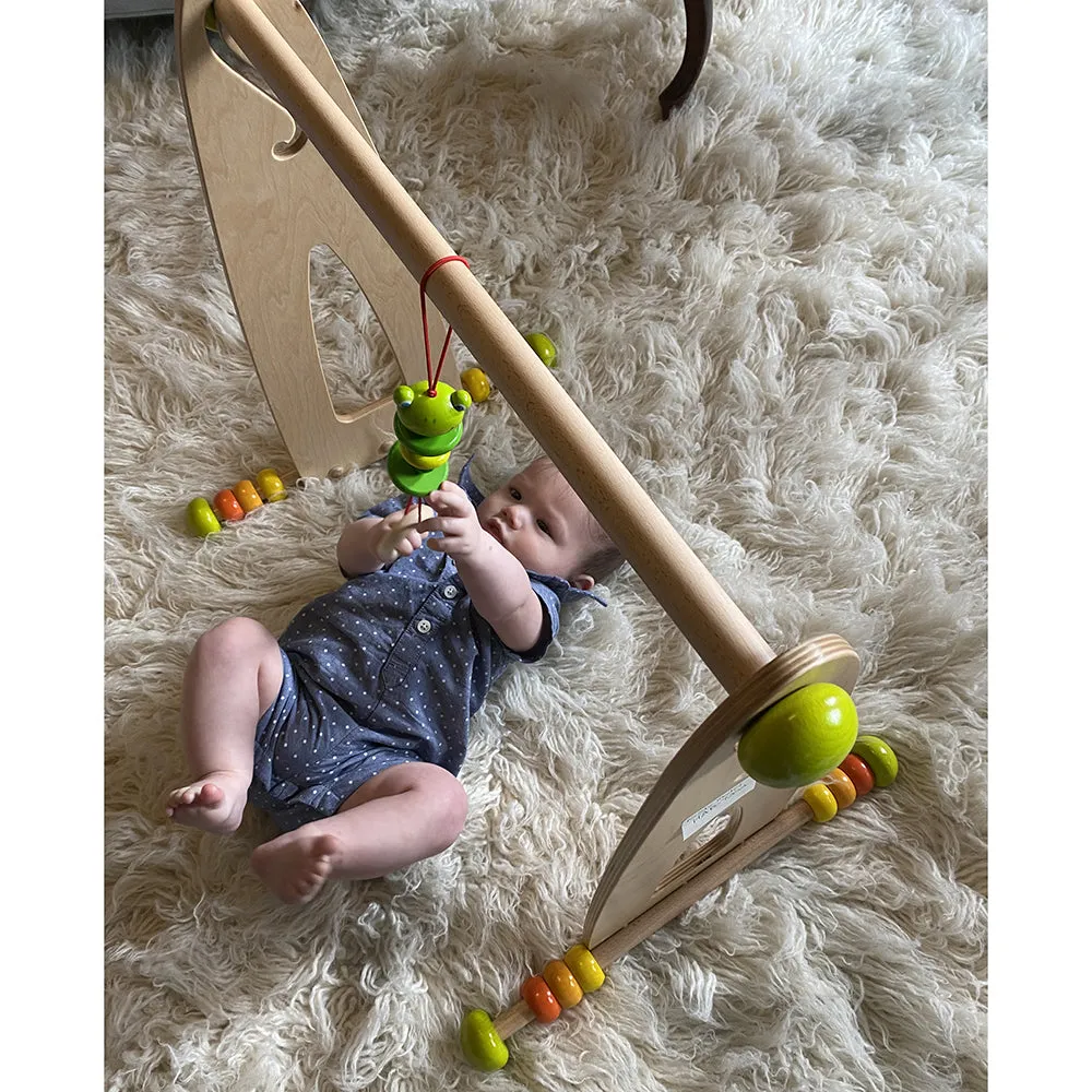 Adjustable Wooden Infant Play Gym with Frog Pull Toy | Perfect for Tummy Time & Floor Play
