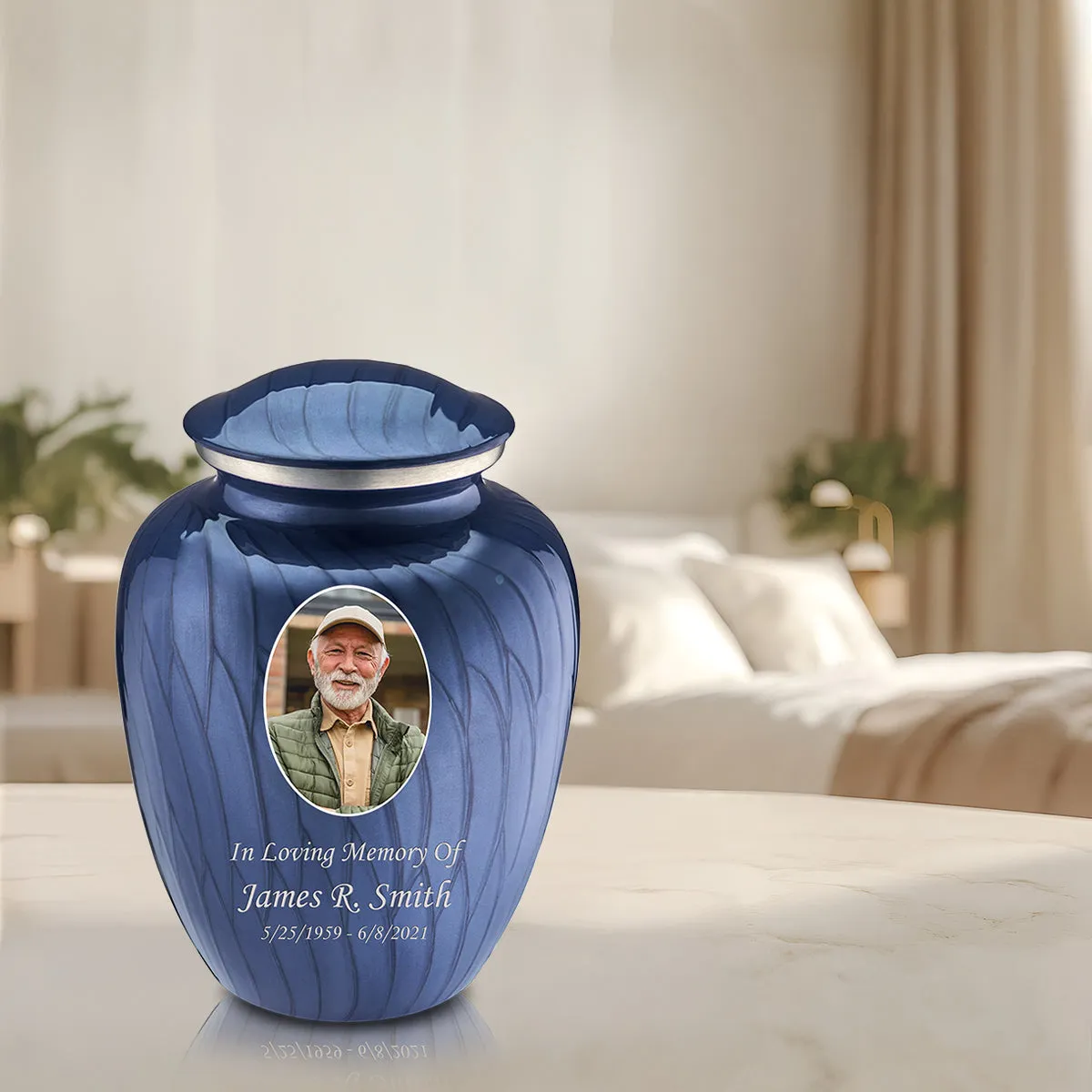 Adult Embrace Pearl Cobalt Blue Portrait Cremation Urn