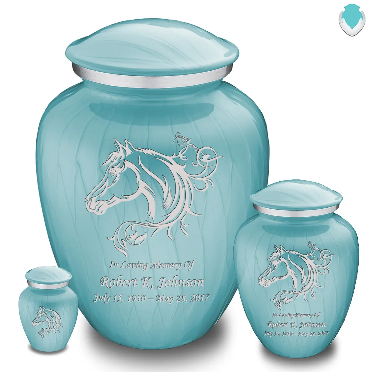 Adult Embrace Pearl Light Blue Horse Cremation Urn
