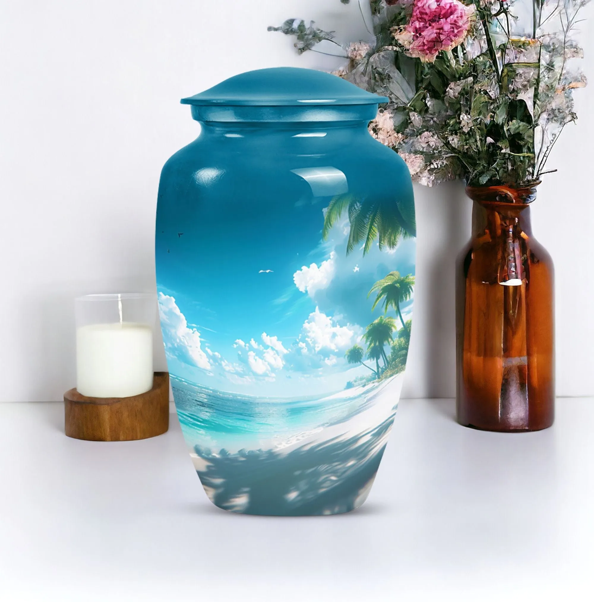 Beach Theme Urn Memorial Masterpiece - Ocean Beach Urn For Ashes