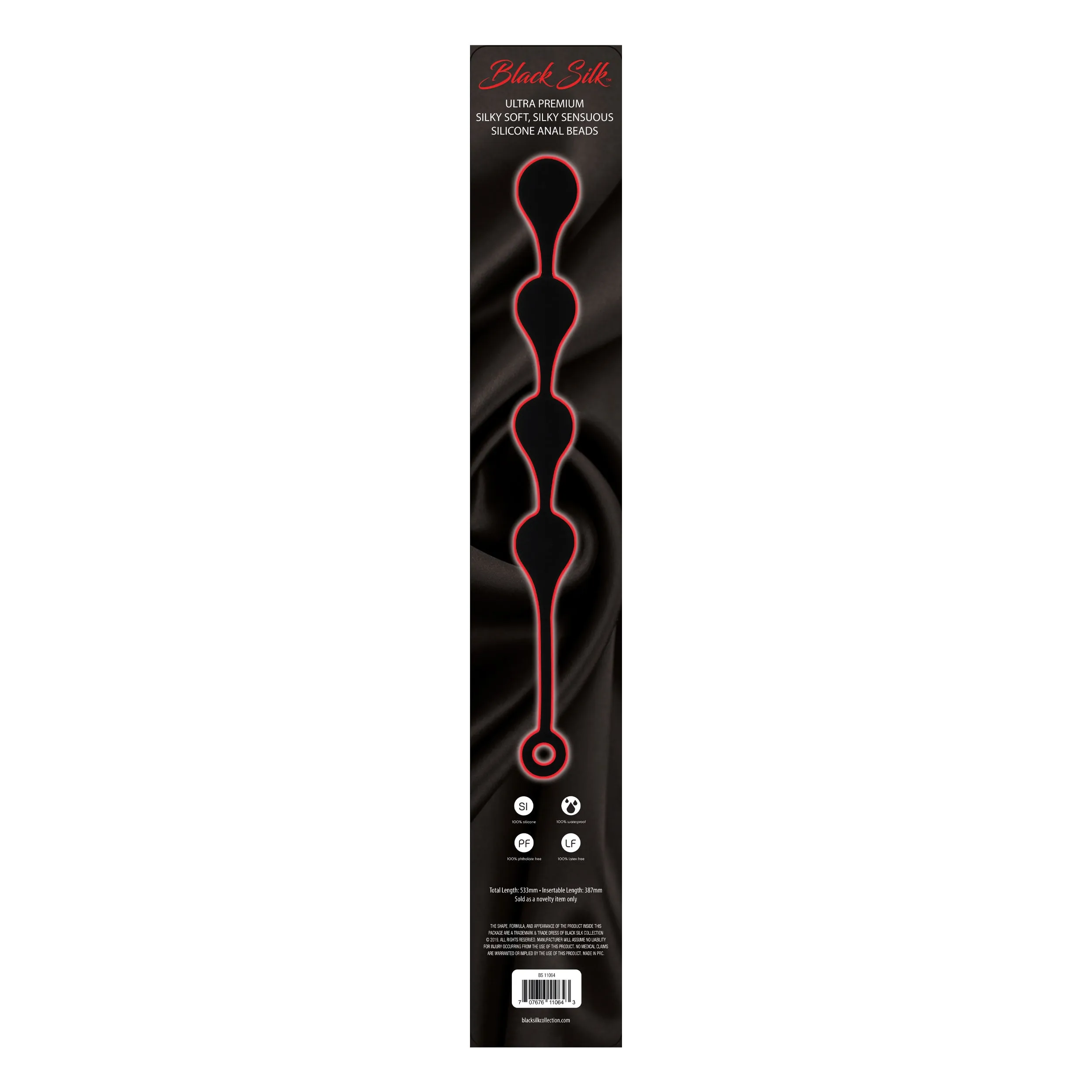 Black Silk XL 4 Teardrop Anal Beads