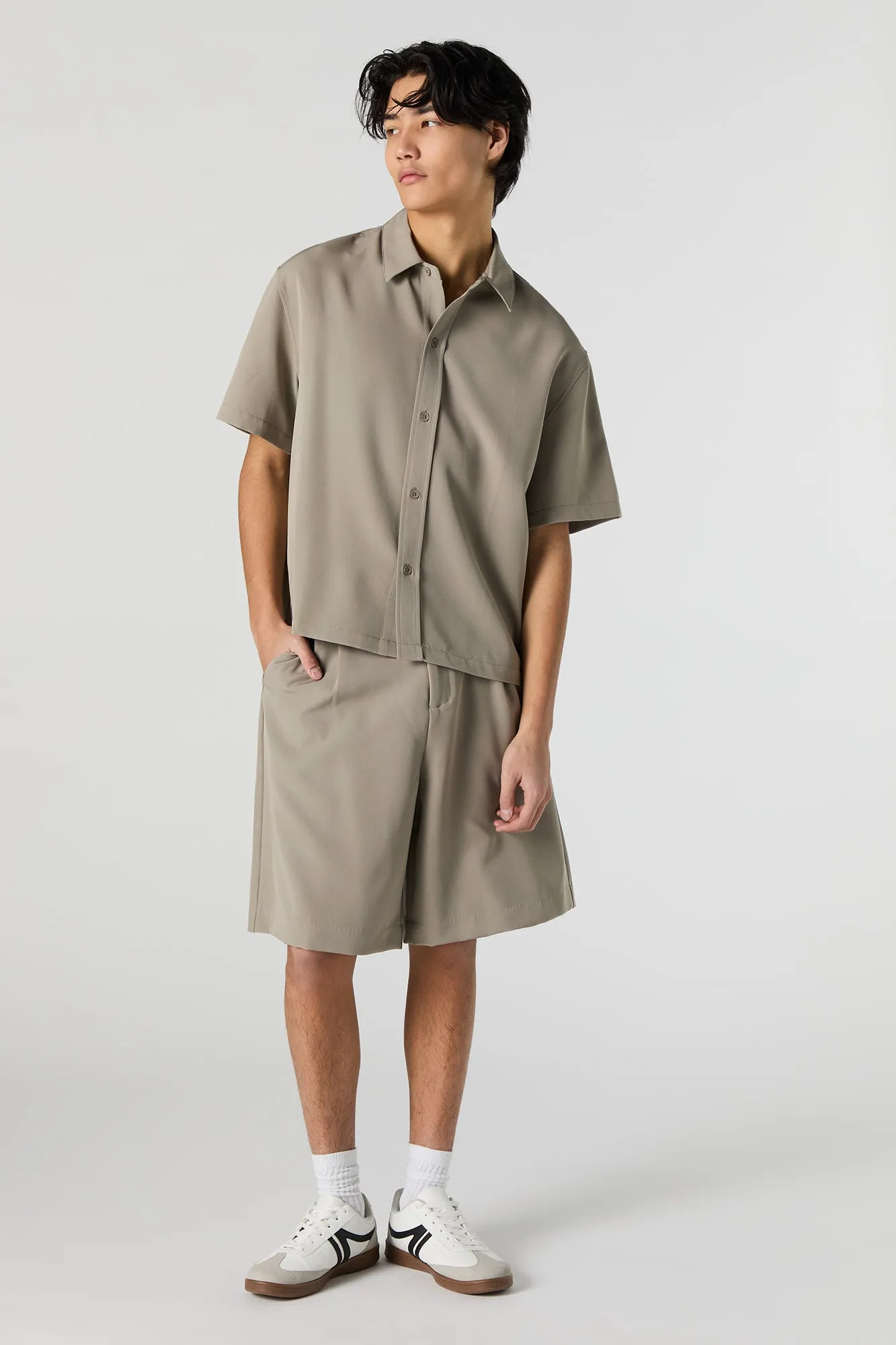 Boxy Button-Up Short Sleeve Top