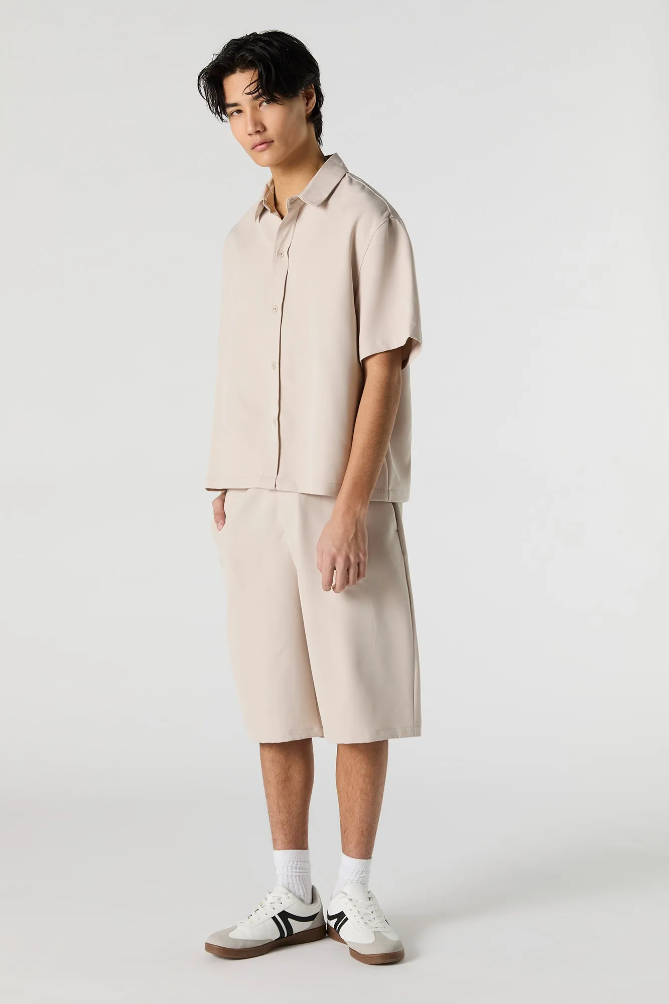 Boxy Button-Up Short Sleeve Top