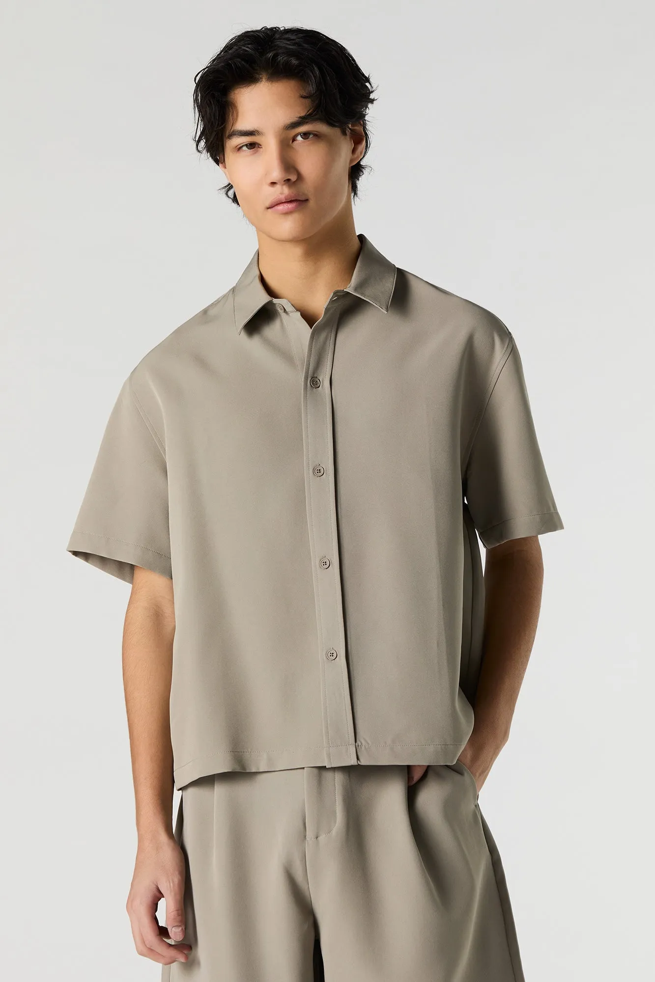 Boxy Button-Up Short Sleeve Top