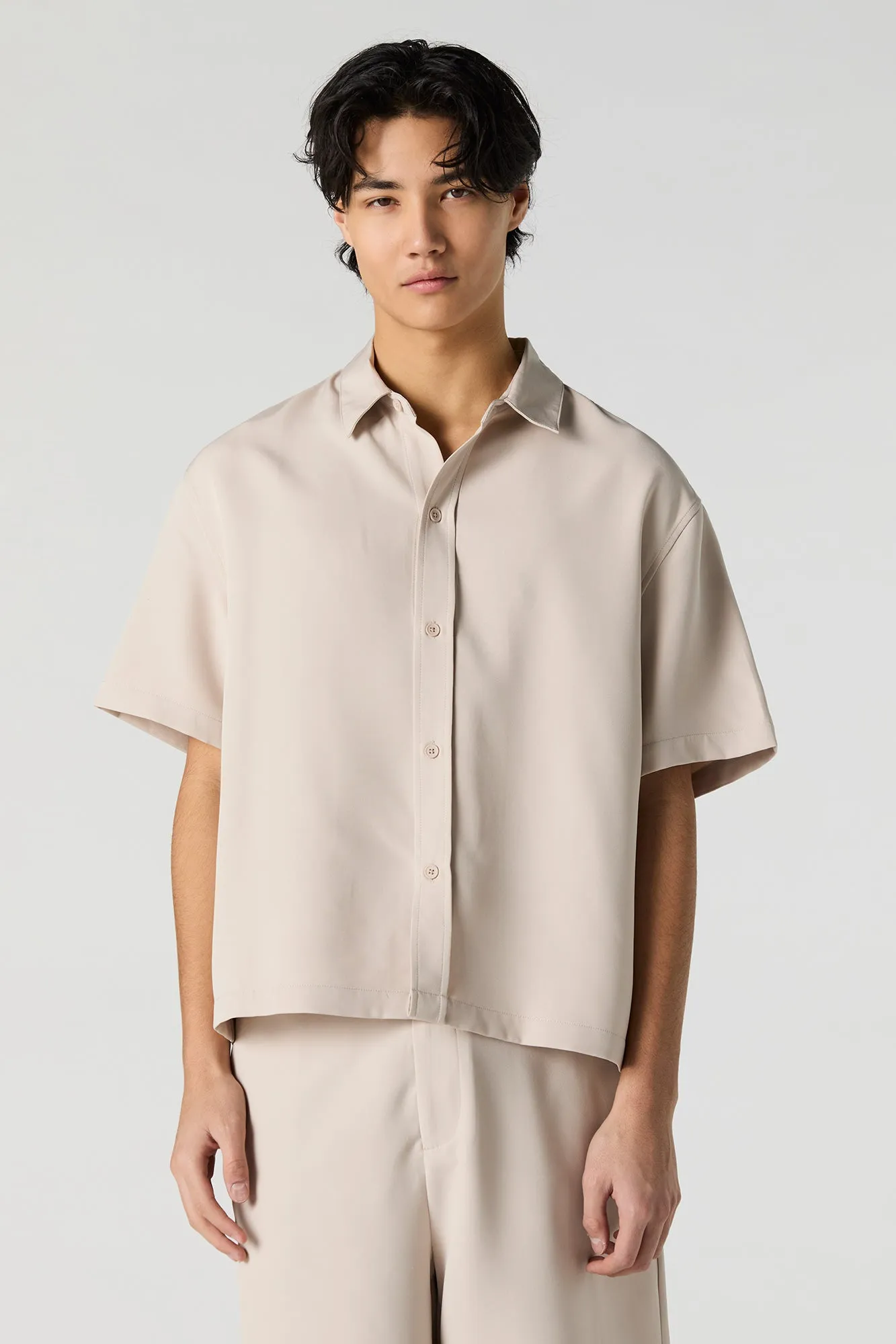 Boxy Button-Up Short Sleeve Top