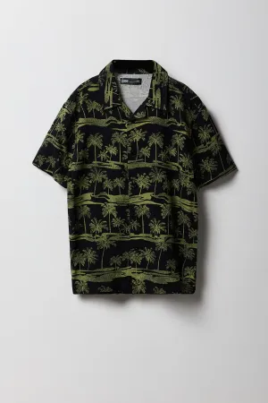 Boys Tropical Print Button-Up Top