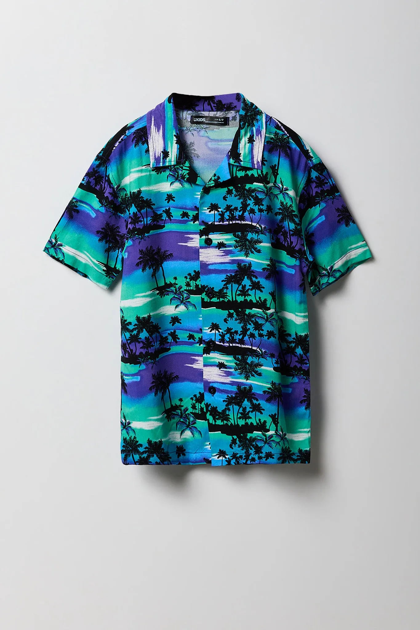 Boys Tropical Print Button-Up Top