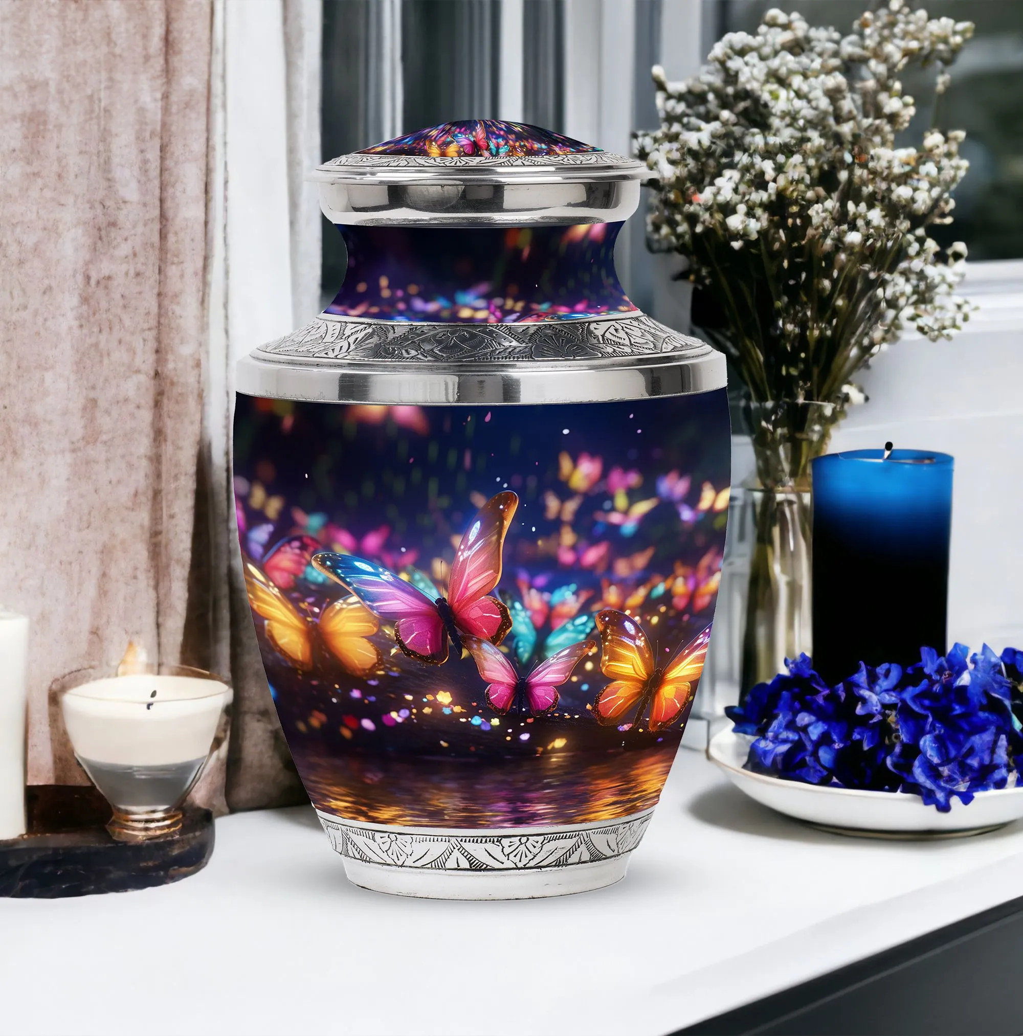 Butterflies in Forest Cremation Tribute: Timeless Memorial Urn