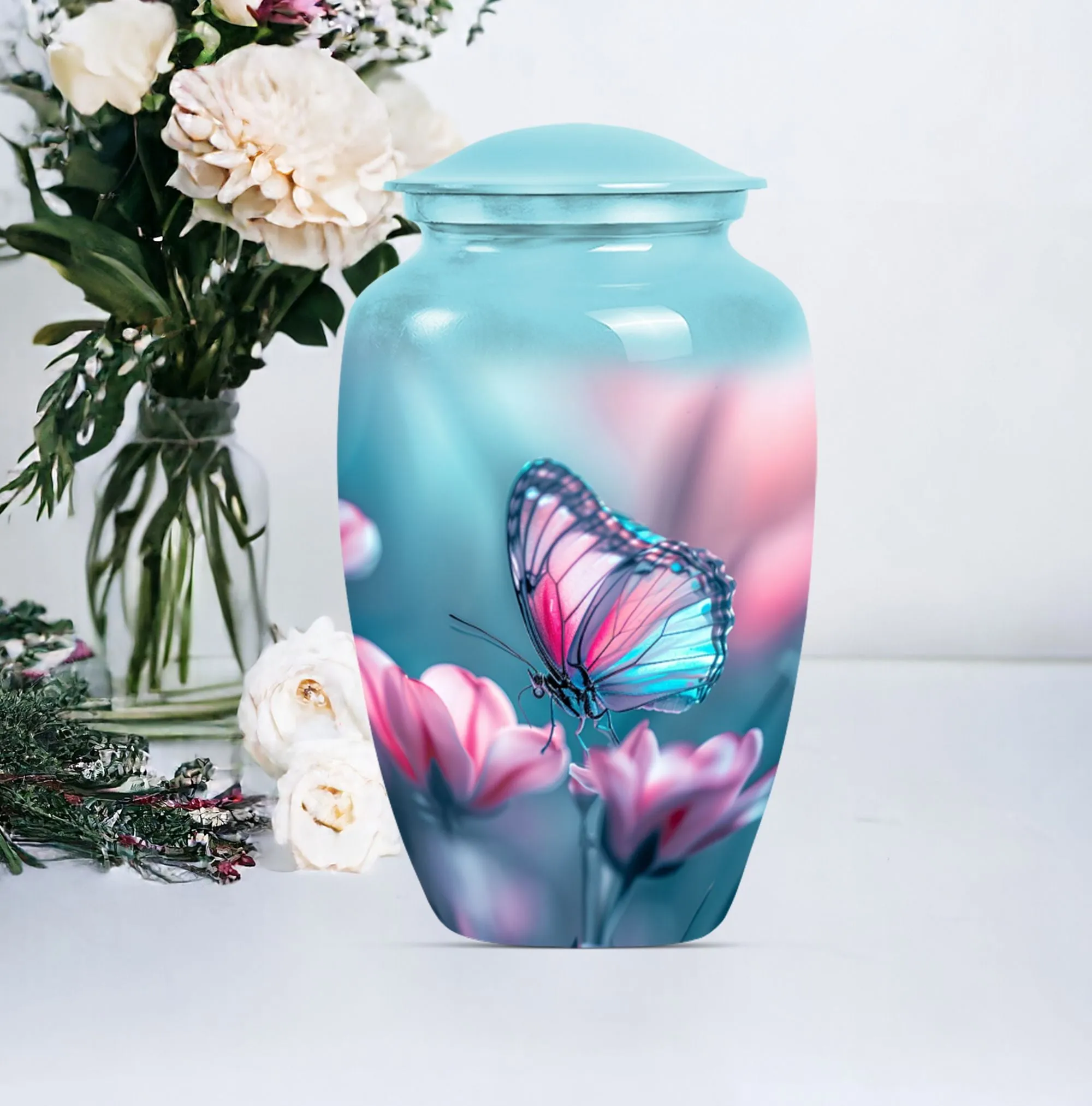 Butterfly Embrace: Tranquil Funeral Burial Urn for Human Ashes