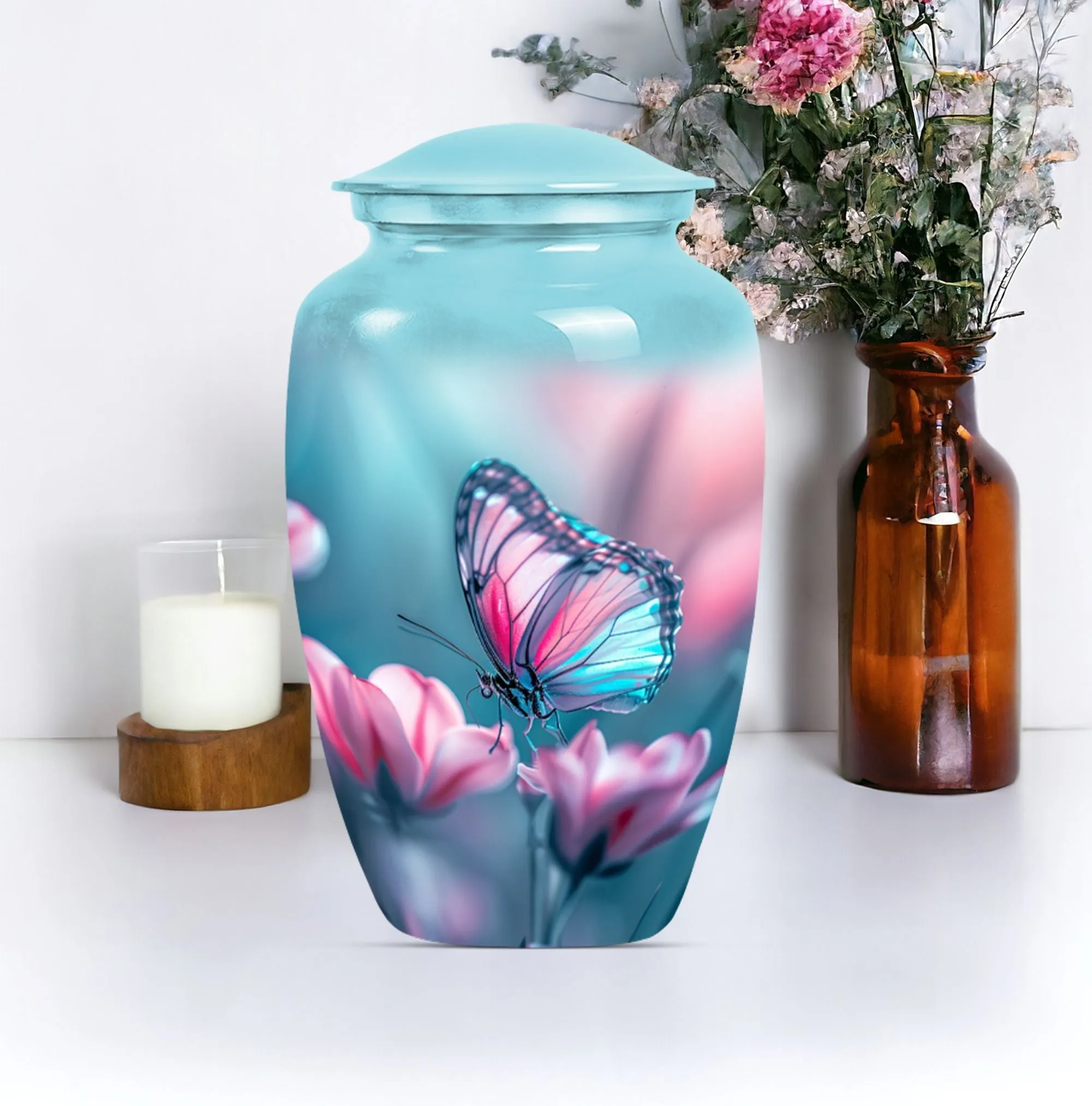 Butterfly Embrace: Tranquil Funeral Burial Urn for Human Ashes