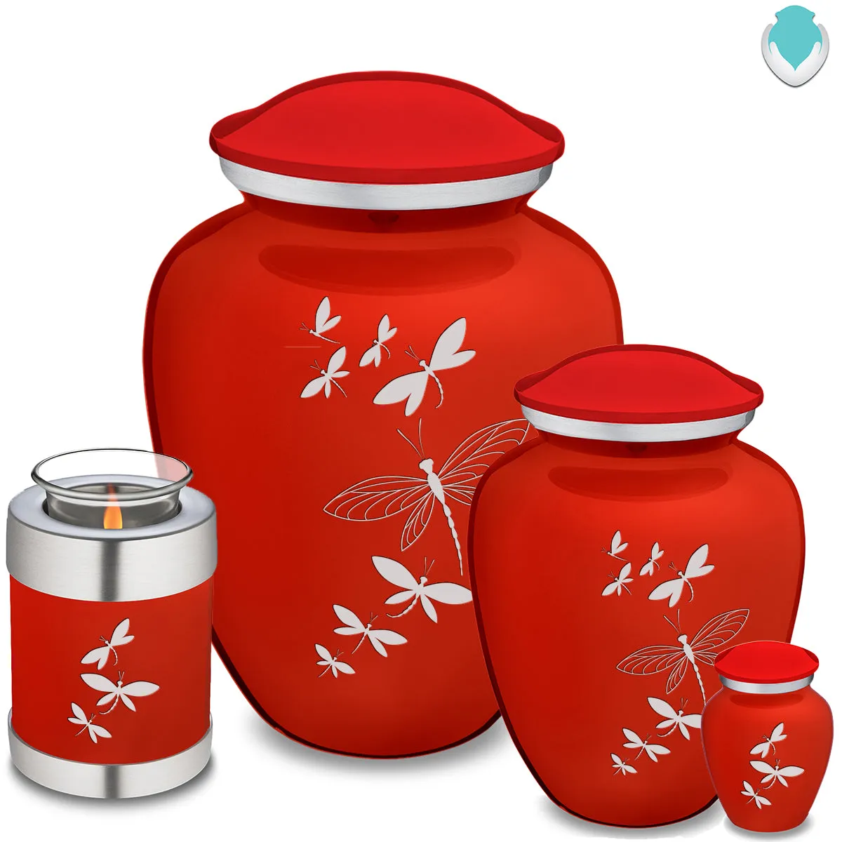 Candle Holder Embrace Bright Red Dragonflies Cremation Urn