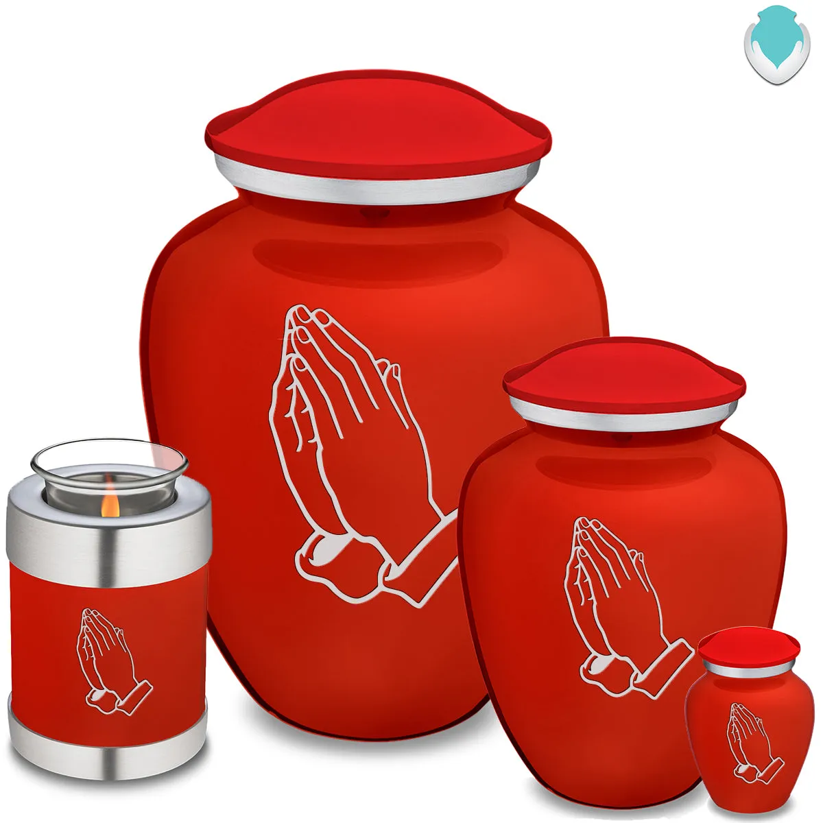 Candle Holder Embrace Bright Red Praying Hands Cremation Urn