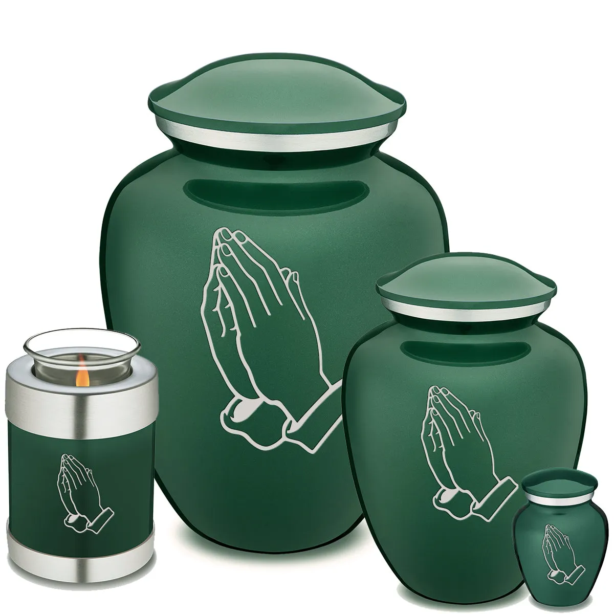 Candle Holder Embrace Green Praying Hands Cremation Urn