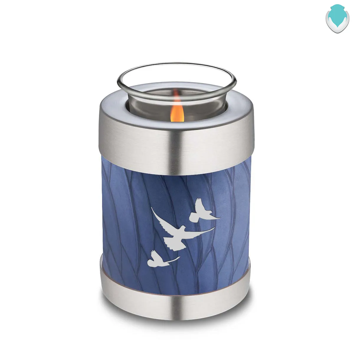 Candle Holder Embrace Pearl Cobalt Blue Doves Cremation Urn