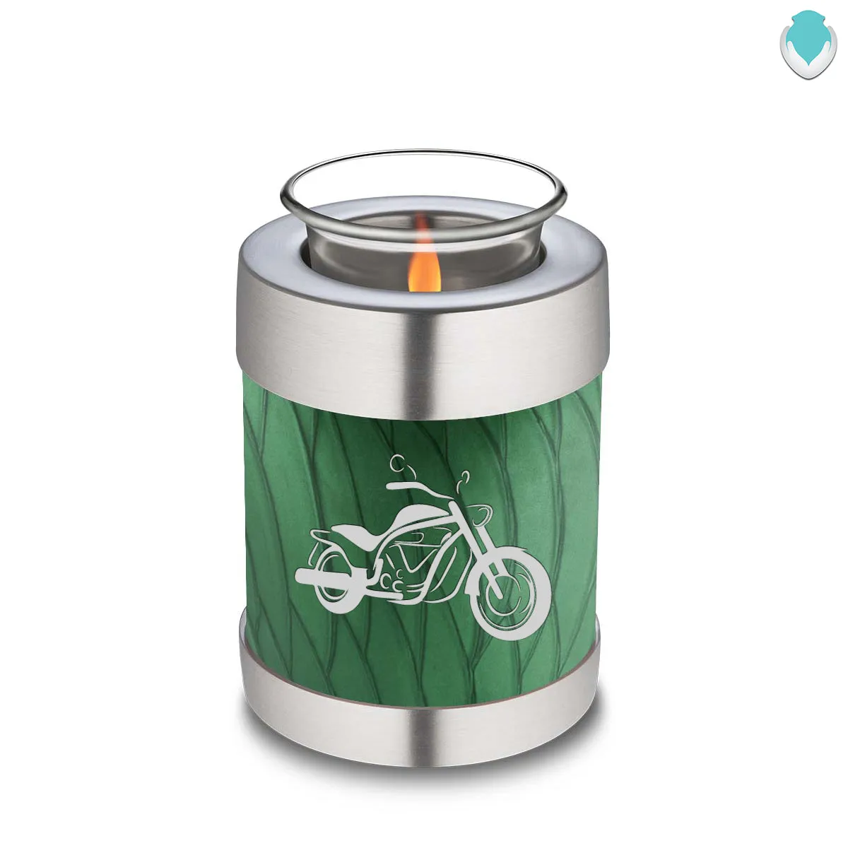 Candle Holder Embrace Pearl Green Motorcycle Cremation Urn