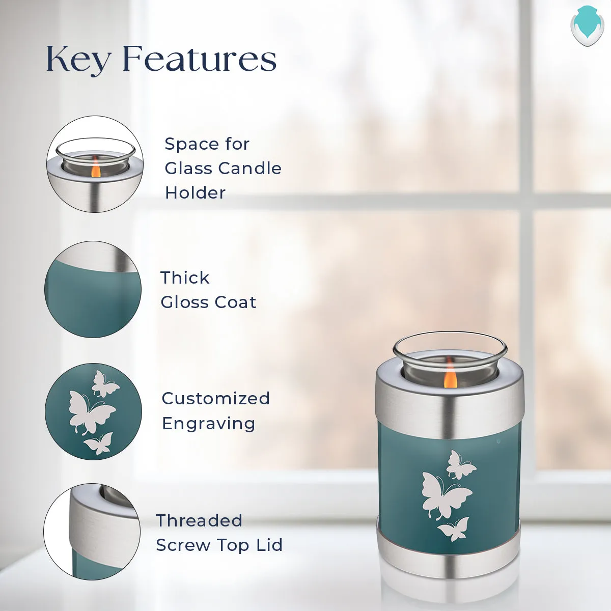 Candle Holder Embrace Teal Butterfly Cremation Urn