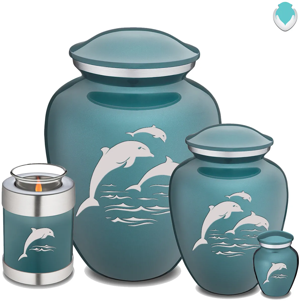 Candle Holder Embrace Teal Dolphins Cremation Urn