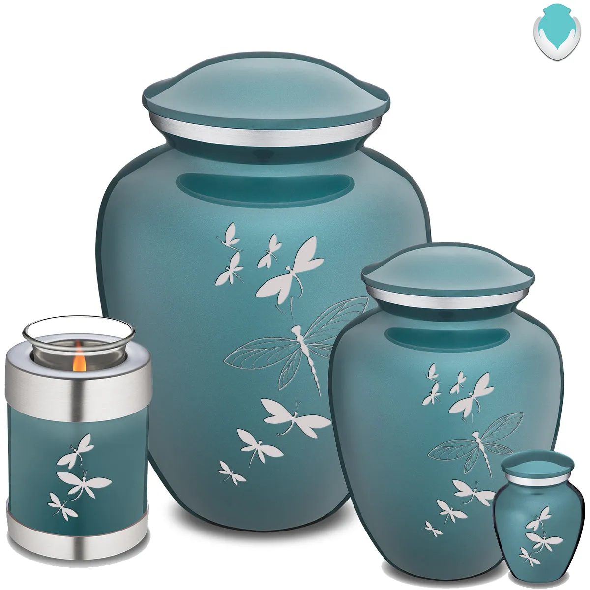 Candle Holder Embrace Teal Dragonflies Cremation Urn