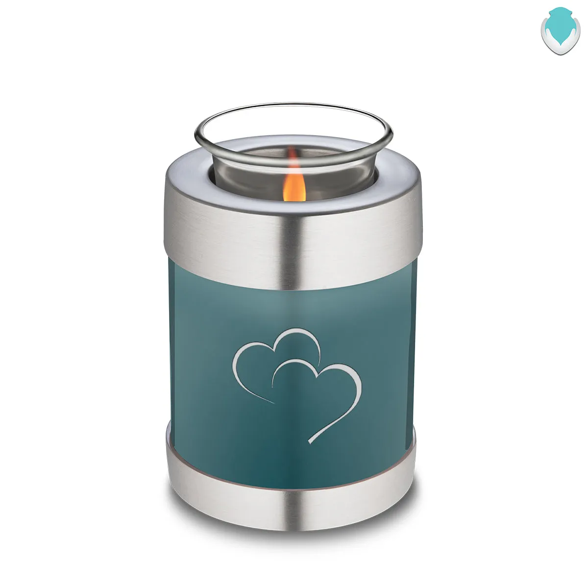 Candle Holder Embrace Teal Hearts Cremation Urn