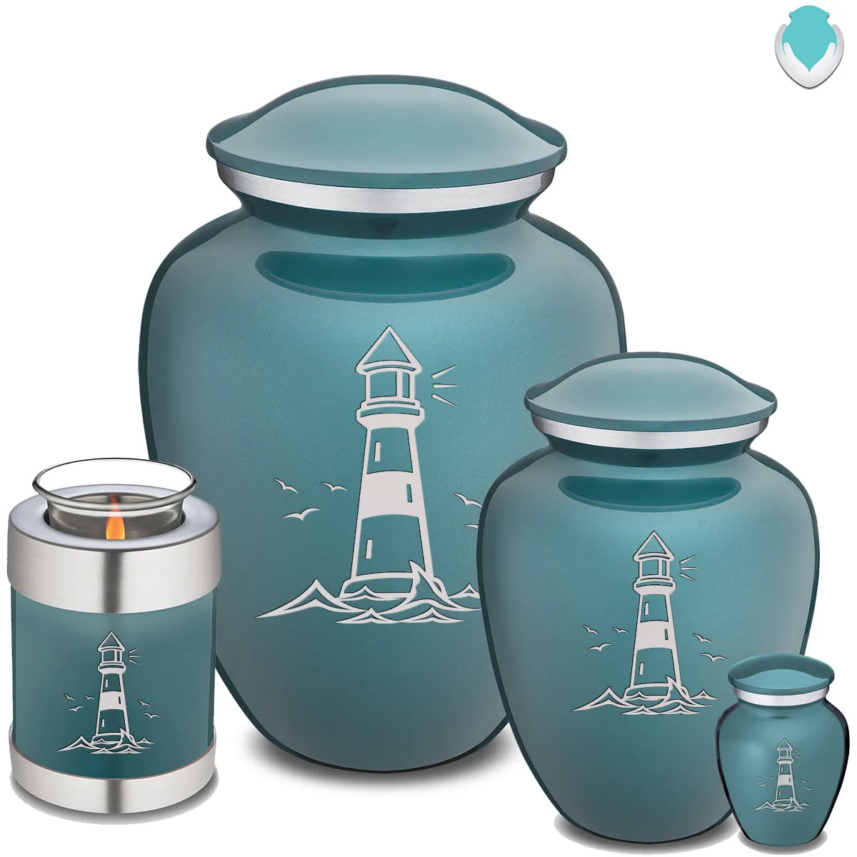 Candle Holder Embrace Teal Lighthouse Cremation Urn