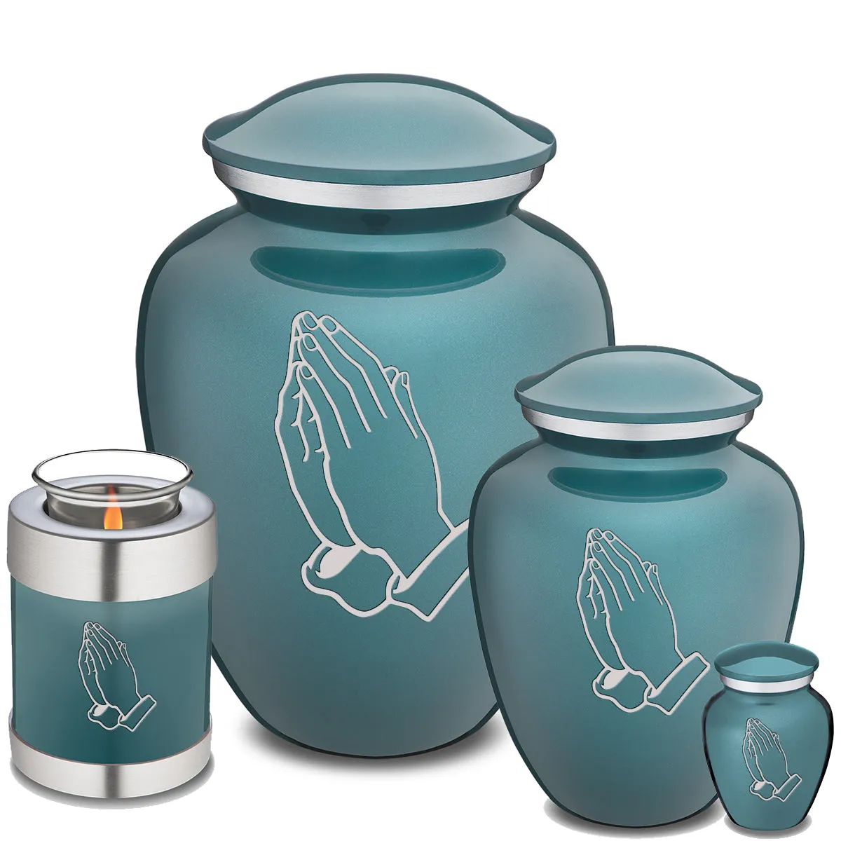 Candle Holder Embrace Teal Praying Hands Cremation Urn