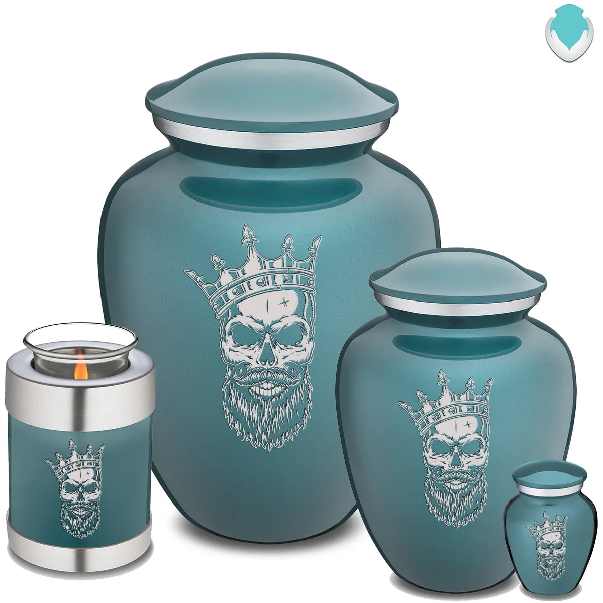 Candle Holder Embrace Teal Skull Cremation Urn