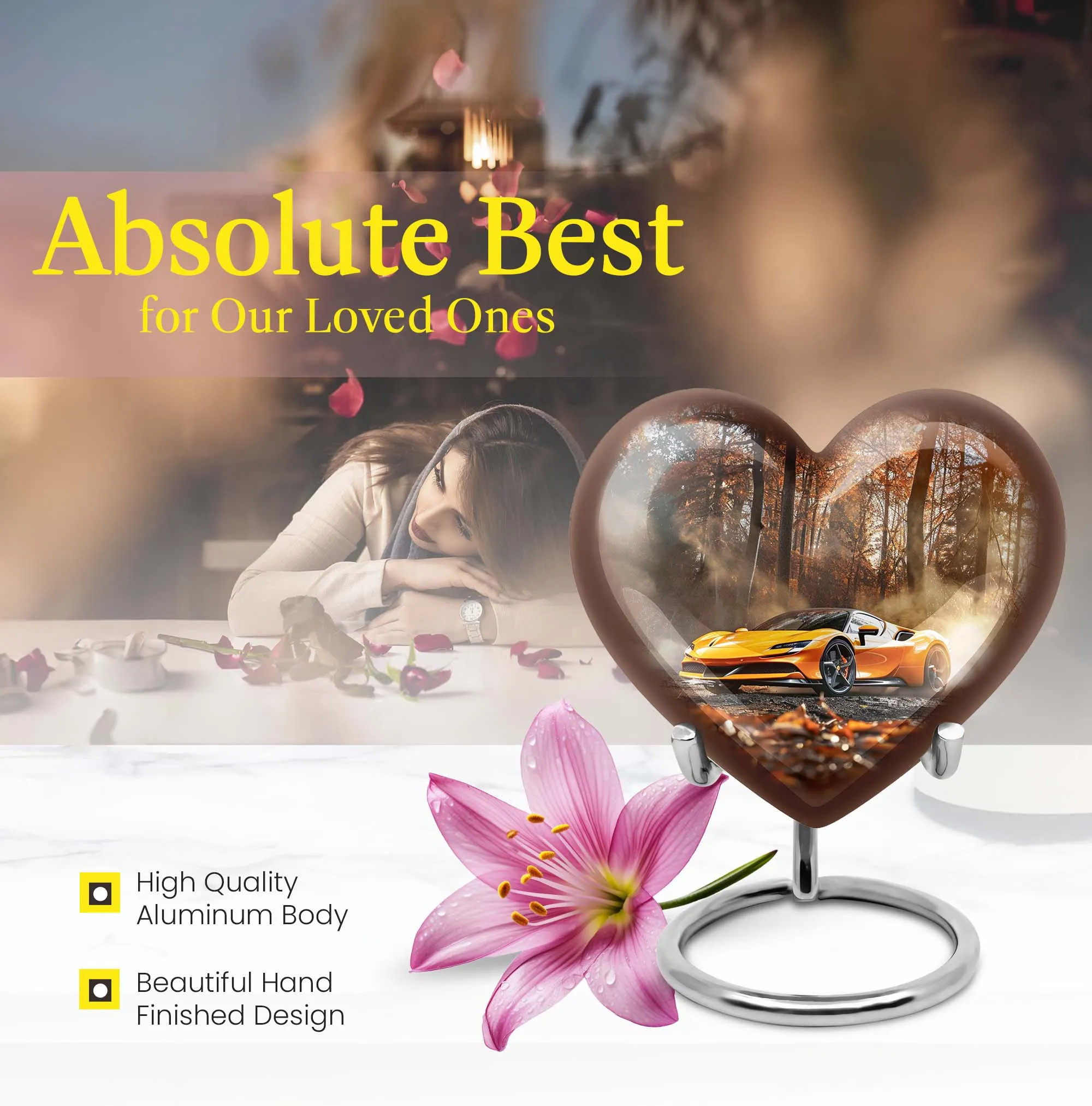 Car Heart Memorial Urn for Adult Male - Tribute to Loved Ones