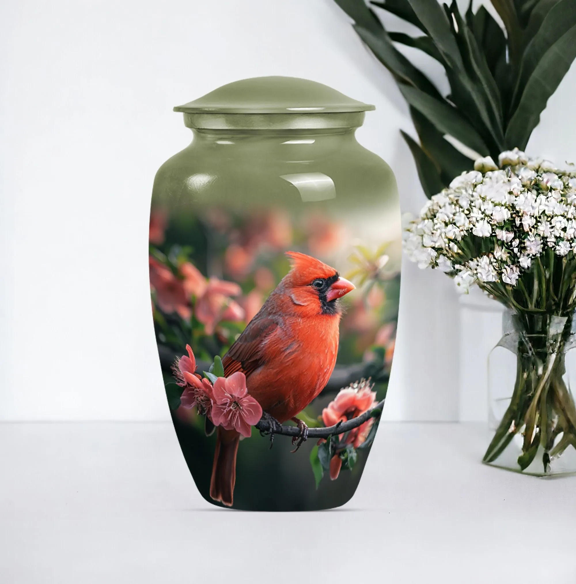 Cardinal Bird Tribute: Majestic Personalized Cremation Urn