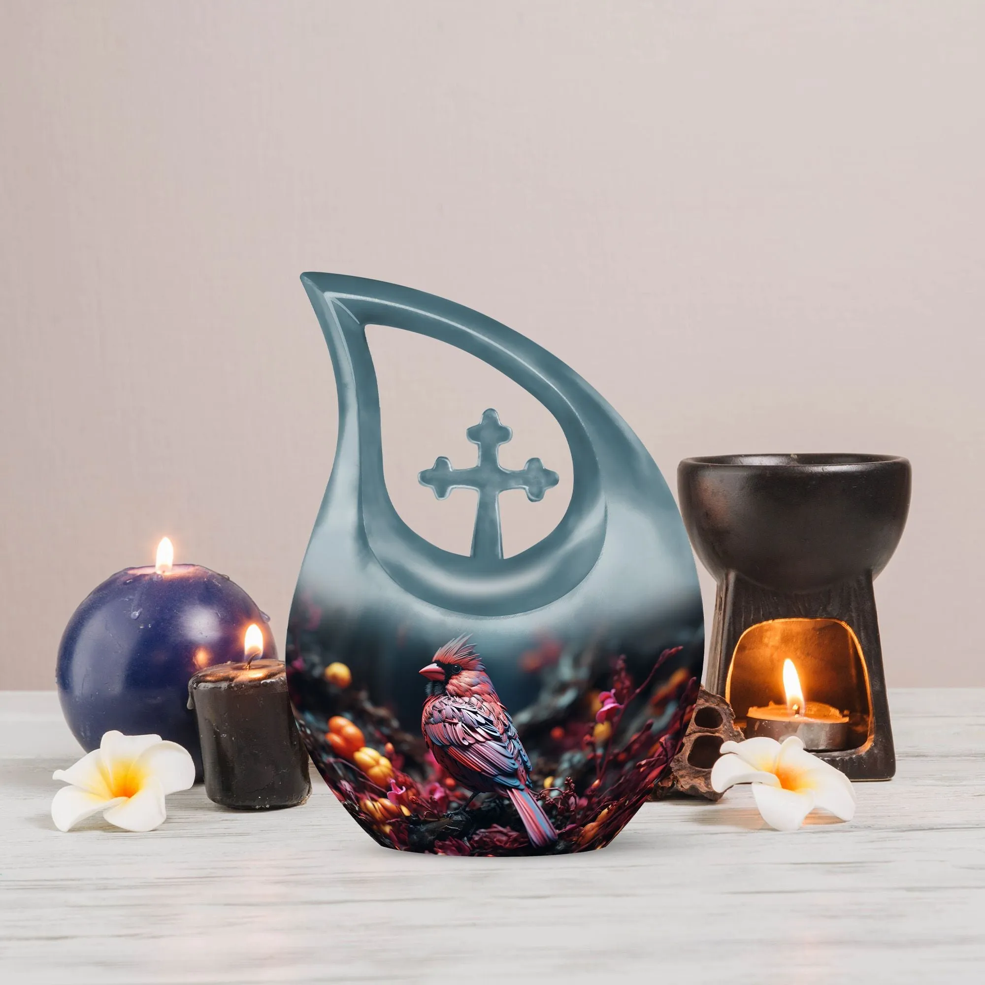 Cardinal Bird Urn:  Container For Cremated Adult Human Ashes