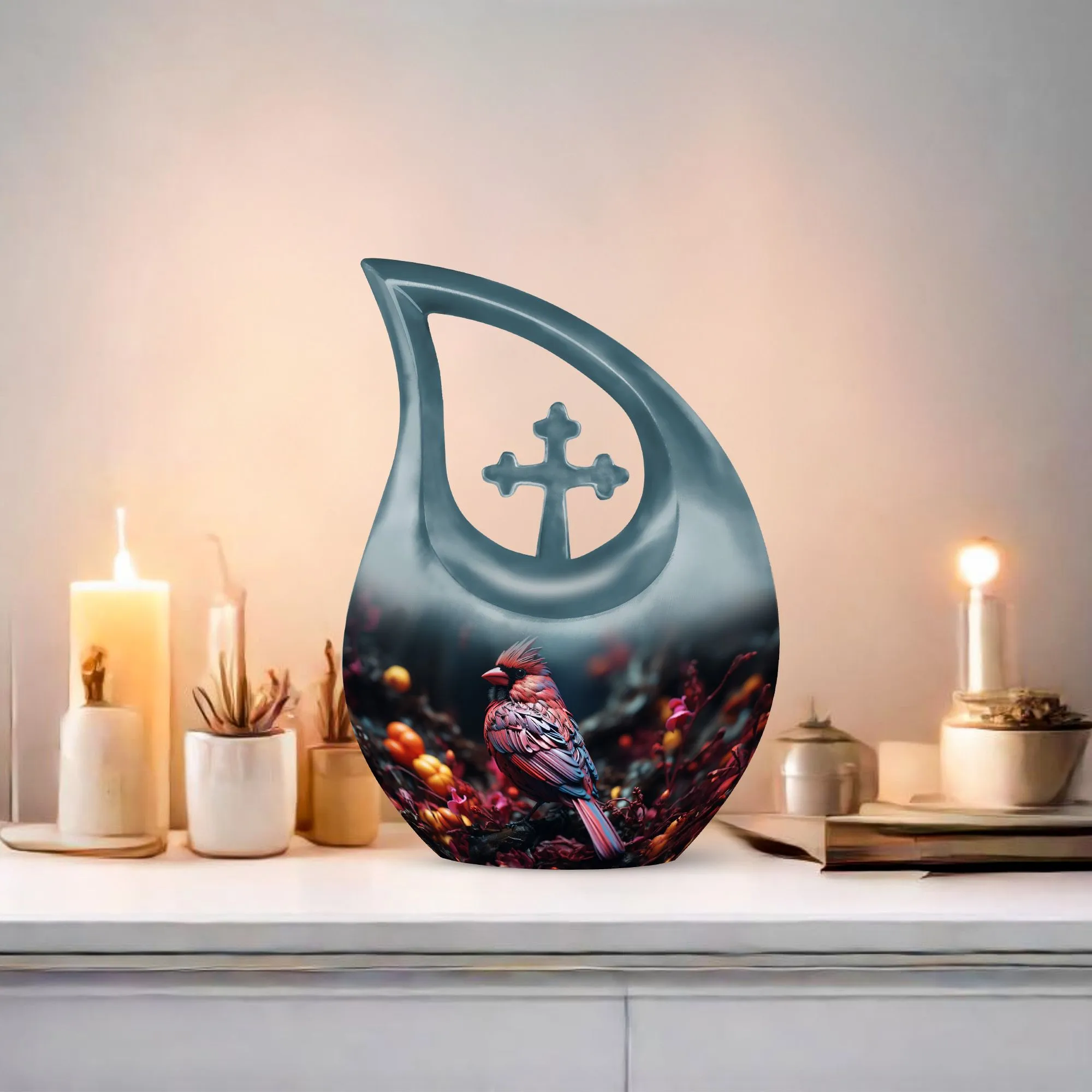 Cardinal Bird Urn:  Container For Cremated Adult Human Ashes