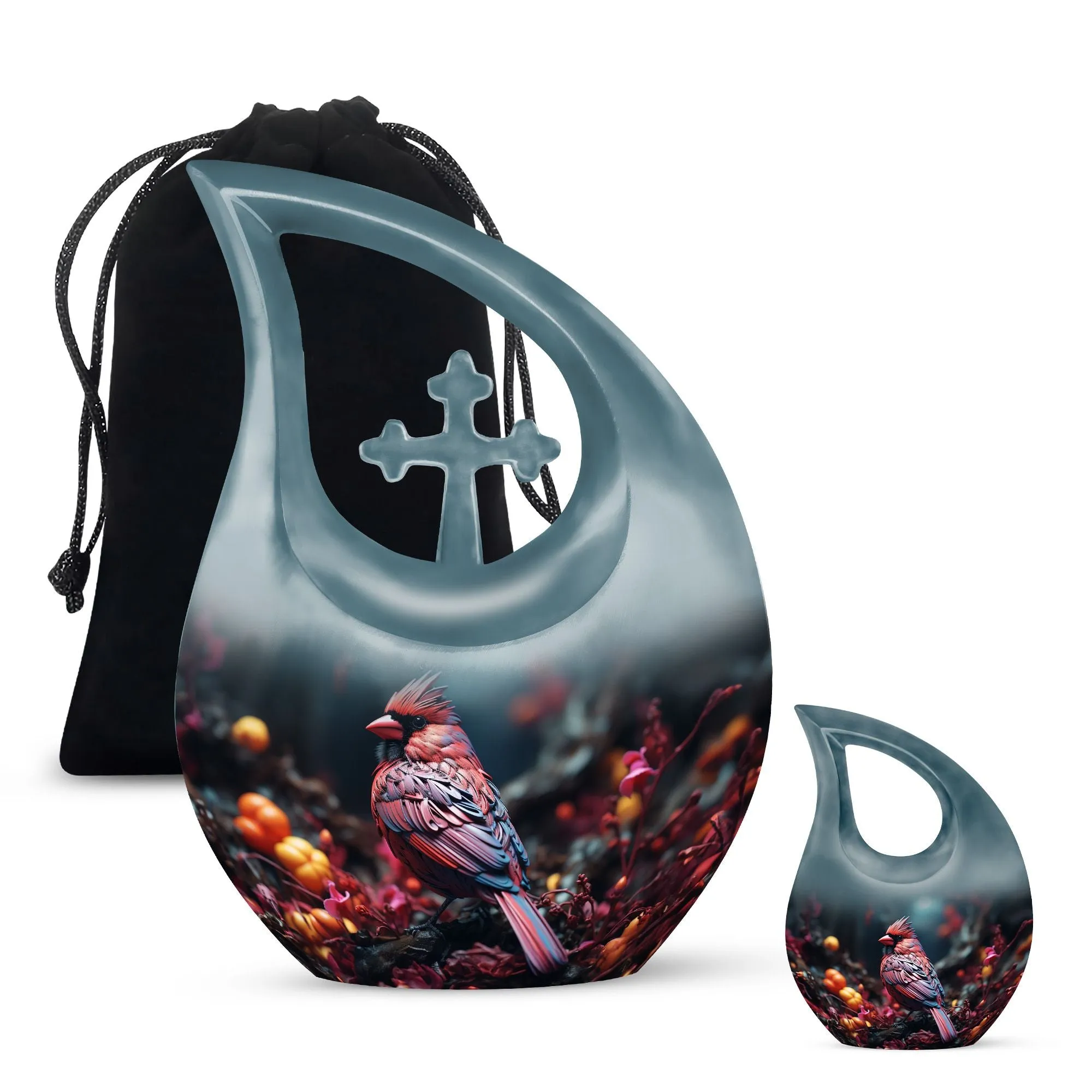 Cardinal Bird Urn:  Container For Cremated Adult Human Ashes