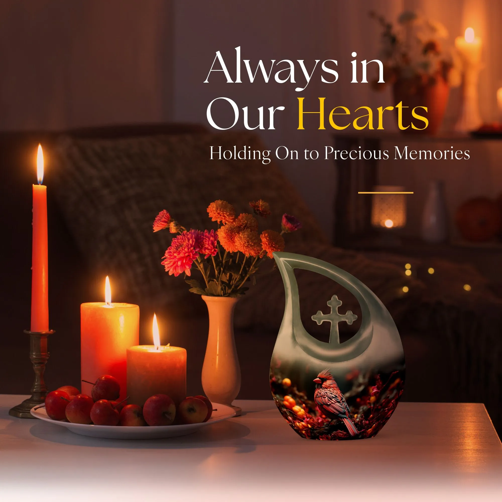 Cardinal Bird Urn:  Container For Cremated Adult Human Ashes