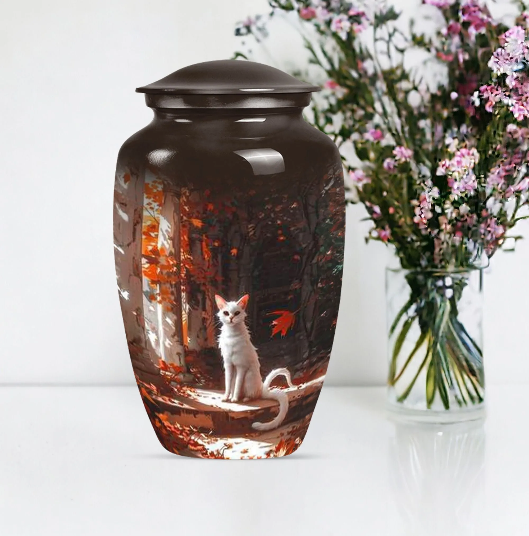 Cherished Memories White Cat Urn - Medium Size Human Keepsake